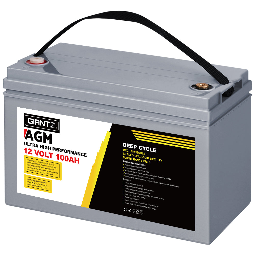 100Ah Deep Cycle Battery & Battery Box 12V AGM Marine Sealed Power Solar Caravan 4WD Camping