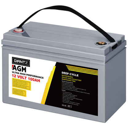 100Ah Deep Cycle Battery & Battery Box 12V AGM Marine Sealed Power Solar Caravan 4WD Camping