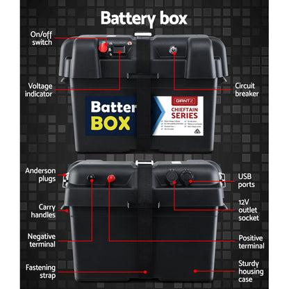 140Ah Deep Cycle Battery & Battery Box 12V AGM Marine Sealed Power Solar Caravan 4WD Camping