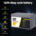 Battery 12V 15Ah Deep Cycle Box Portable Solar Caravan Camping