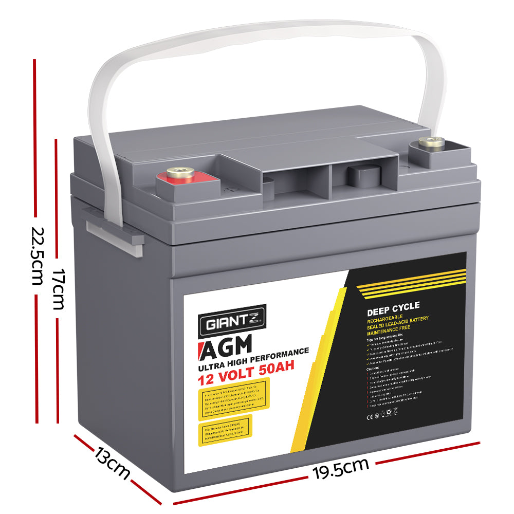 Agm Deep Cycle Battery 12V 50Ah Box Portable Solar Caravan Camping