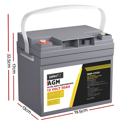 Agm Deep Cycle Battery 12V 50Ah Box Portable Solar Caravan Camping