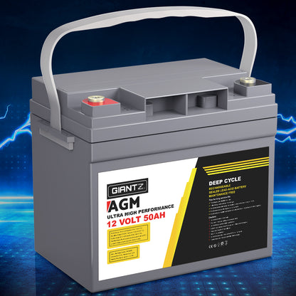 Agm Deep Cycle Battery 12V 50Ah Box Portable Solar Caravan Camping