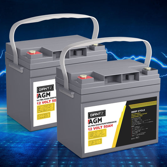 Agm Deep Cycle Battery 12V 50Ah X2 Box Portable Solar Caravan Camping