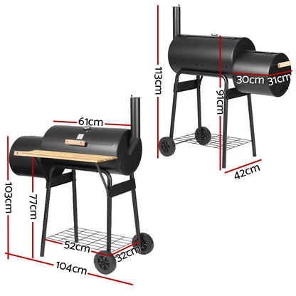 Bbq Grill 2-In-1 Offset Charcoal Smoker