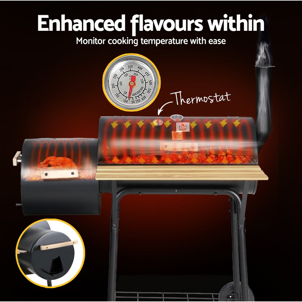 Bbq Grill 2-In-1 Offset Charcoal Smoker