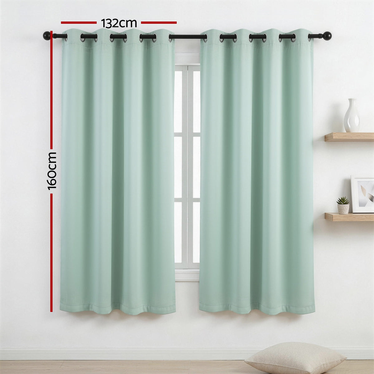 Blockout Curtains Eyelet 132x160cm 2 Panels Green | HomeAndLiving