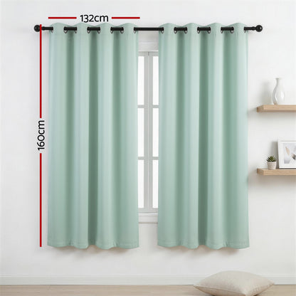 Blockout Curtains Eyelet 132x160cm 2 Panels Green | HomeAndLiving