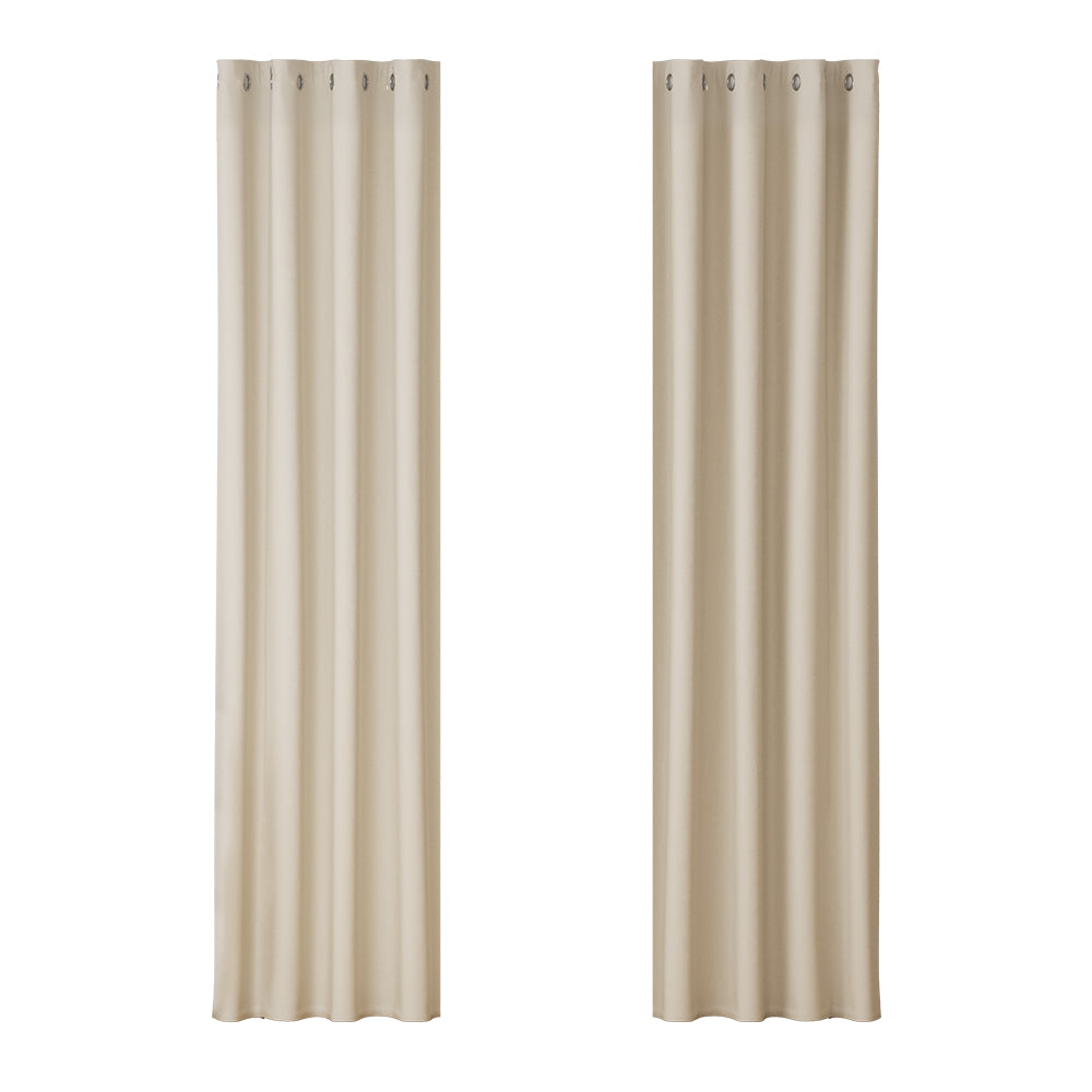 2X Blockout Curtains Eyelet 140X230Cm Beige