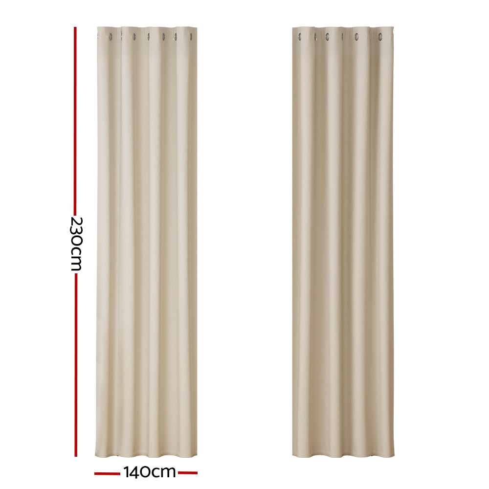 2X Blockout Curtains Eyelet 140X230Cm Beige