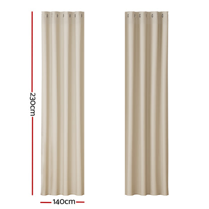 2X Blockout Curtains Eyelet 140X230Cm Beige