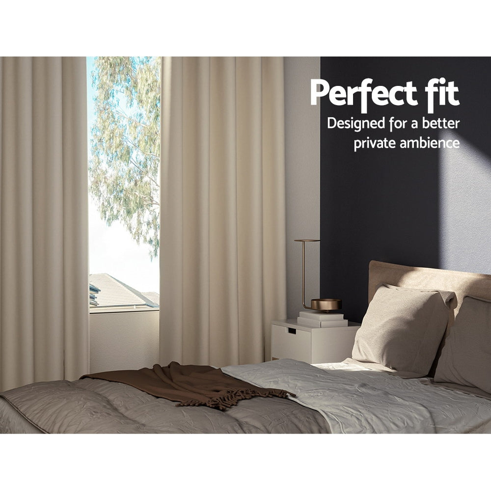 2X Blockout Curtains Eyelet 140X230Cm Beige