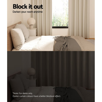 2X Blockout Curtains Eyelet 140X230Cm Beige