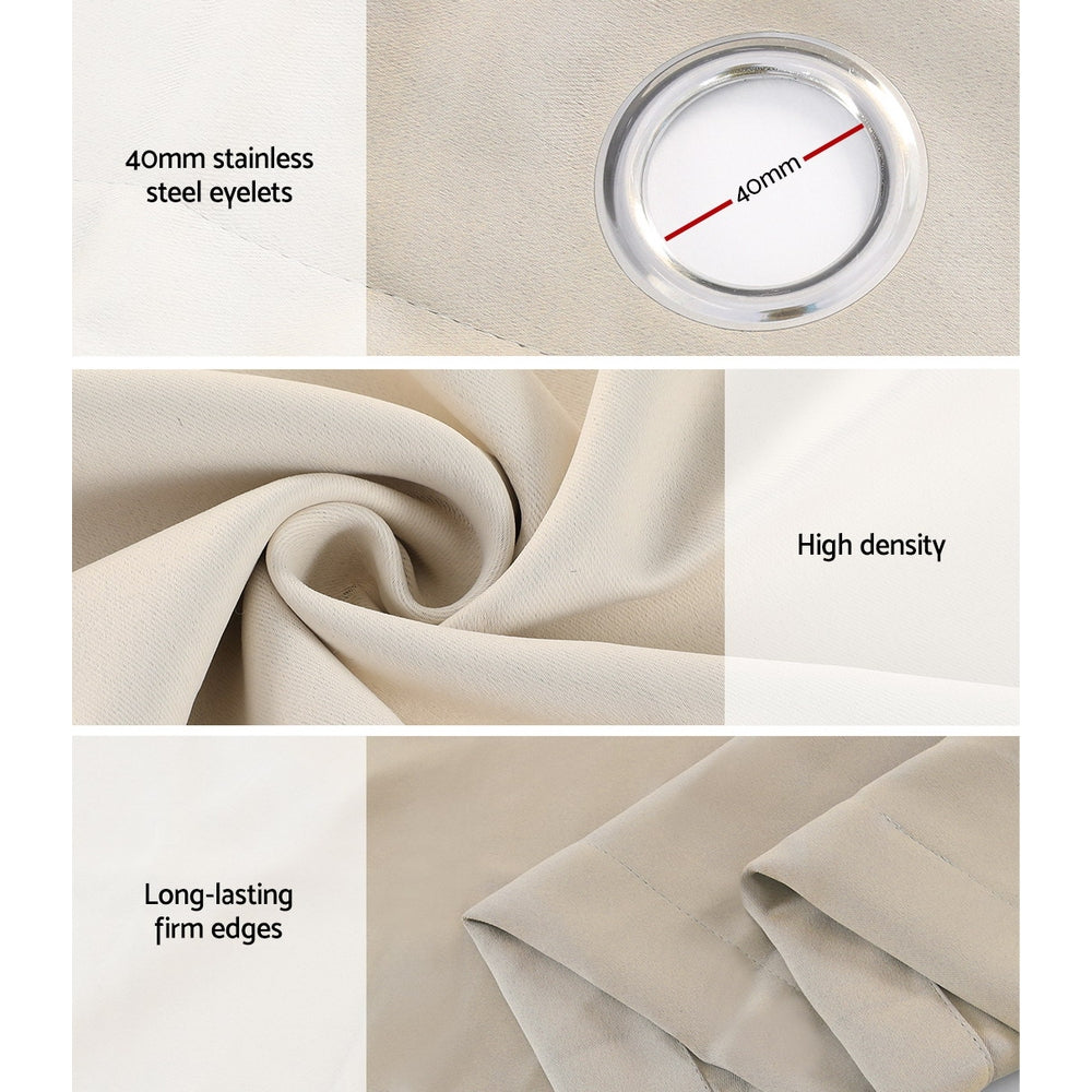 2X Blockout Curtains Eyelet 140X230Cm Beige