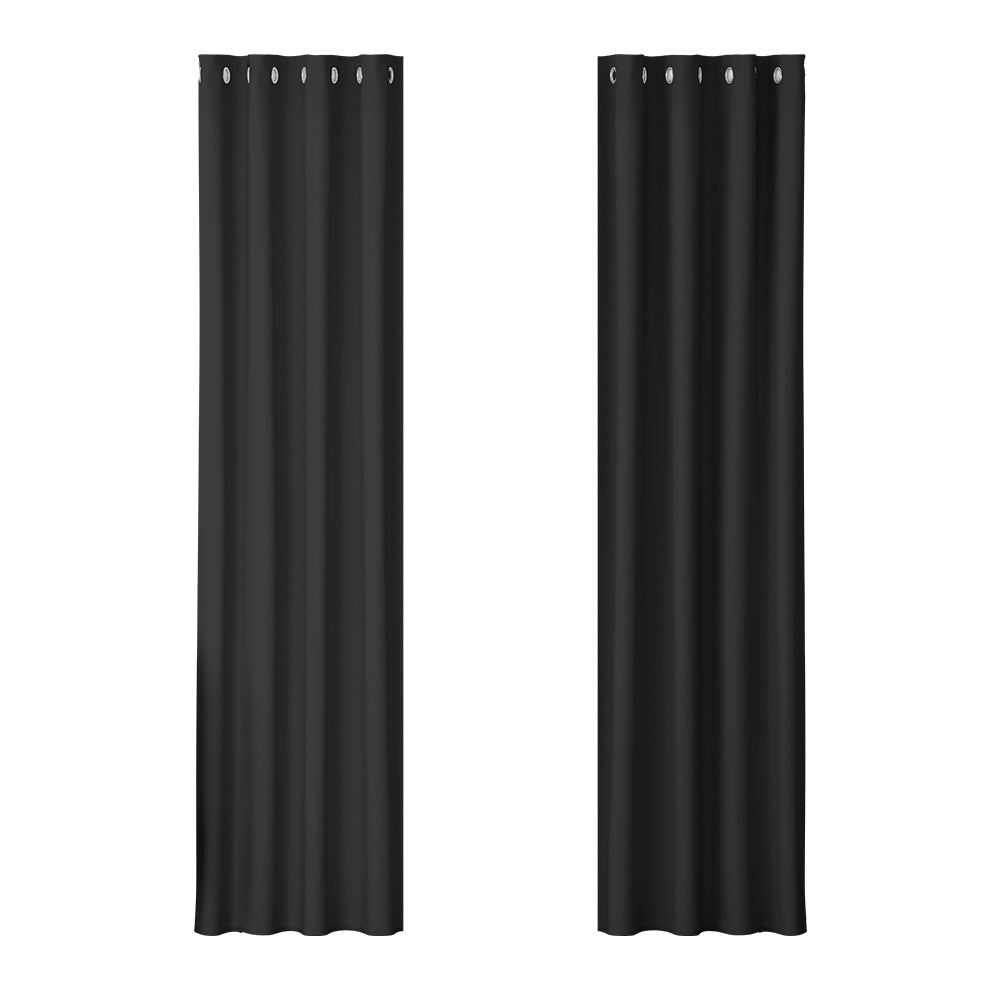 2 Pcs Blockout Curtains Eyelet Black
