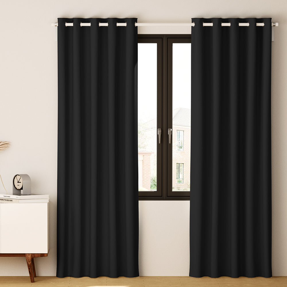 2 Pcs Blockout Curtains Eyelet Black