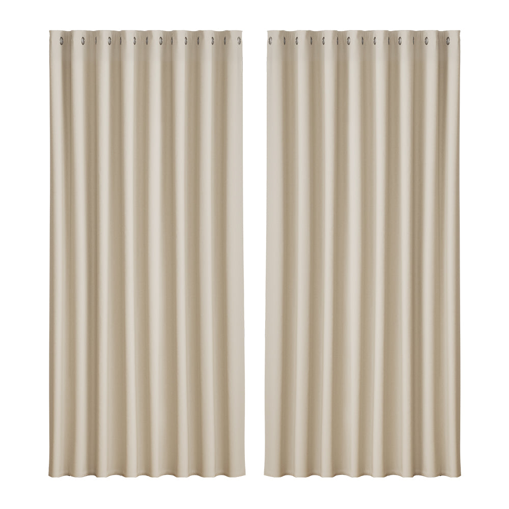 2X Blockout Curtains Eyelet 300X230Cm Beige