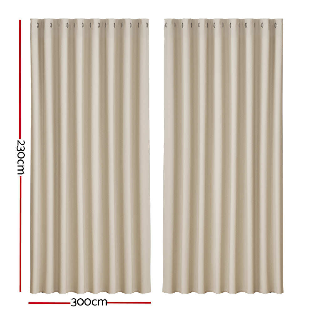2X Blockout Curtains Eyelet 300X230Cm Beige