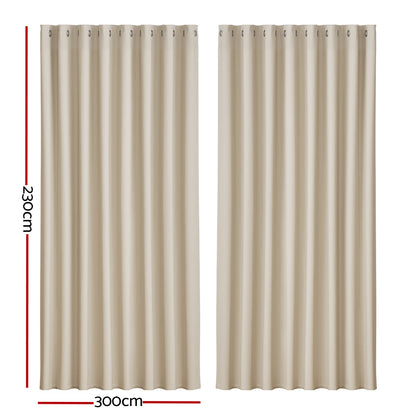 2X Blockout Curtains Eyelet 300X230Cm Beige