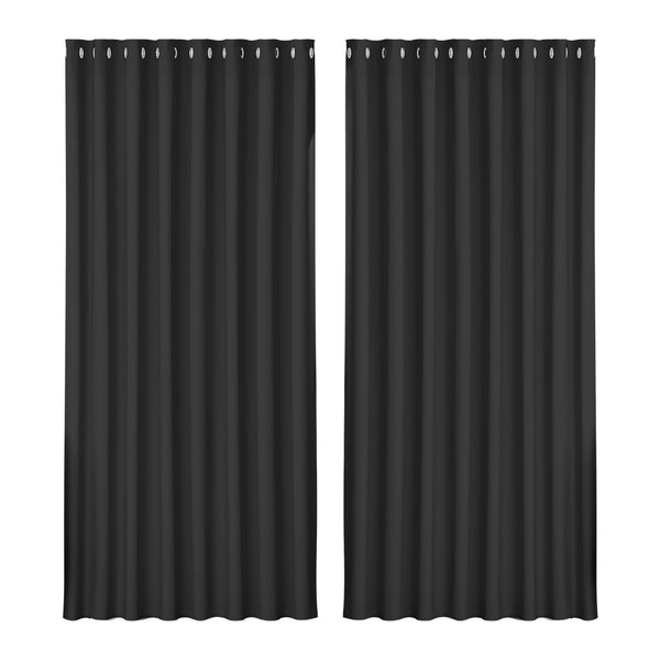 2X Blockout Curtains Eyelet 300X230Cm Black/Charcoal