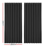 2X Blockout Curtains Eyelet 300X230Cm Black/Charcoal
