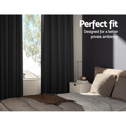 2X Blockout Curtains Eyelet 300X230Cm Black