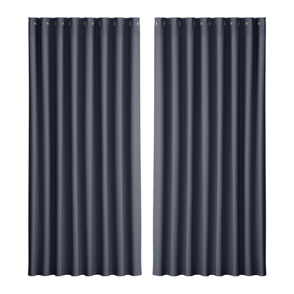 2X Blockout Curtains Eyelet 300X230Cm Black/Charcoal