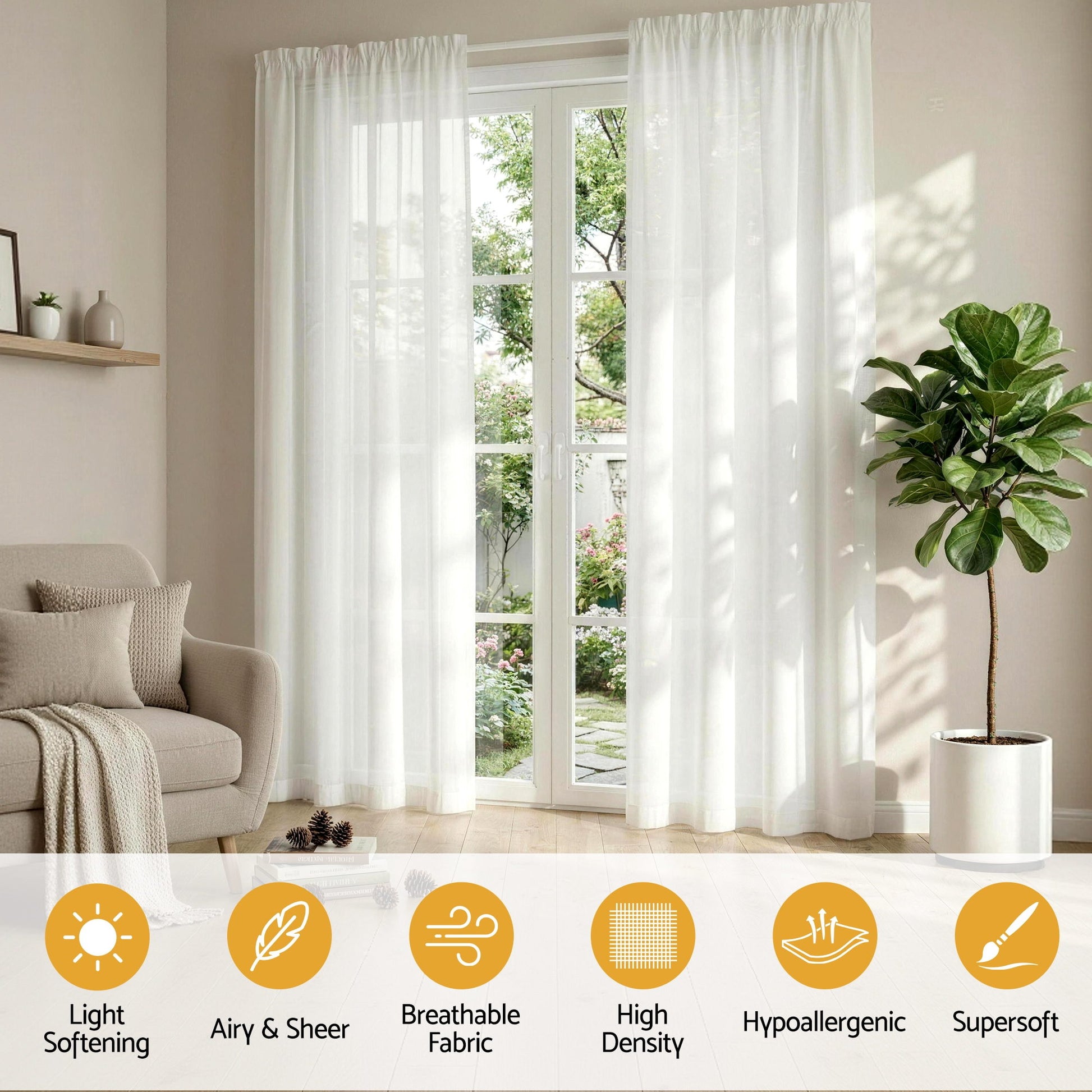 Blockout Curtains 2 Panel 132x213cm Light Filtering | HomeAndLiving
