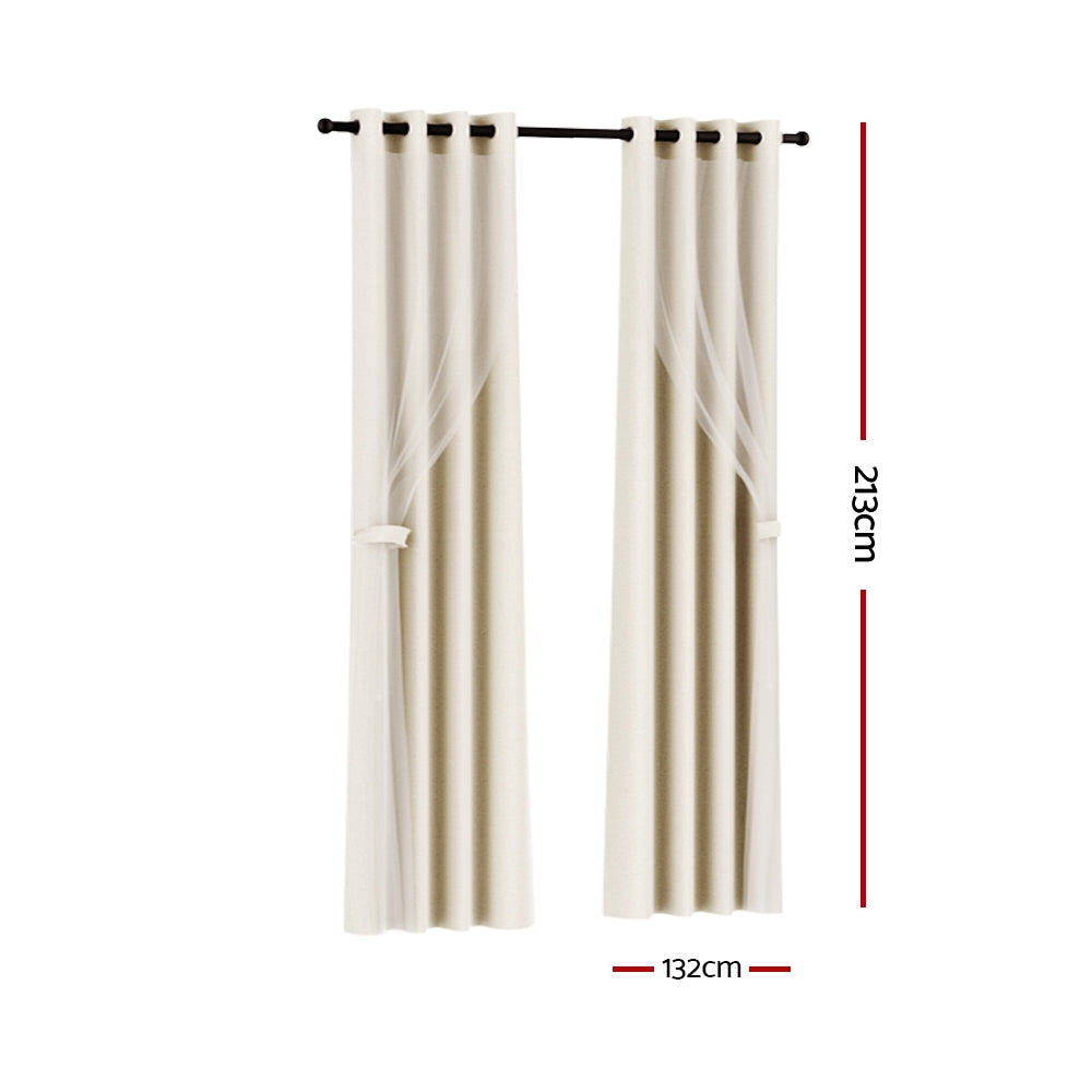 2X Blockout Sheer Curtains Beige/Black/Chracoal/Grey