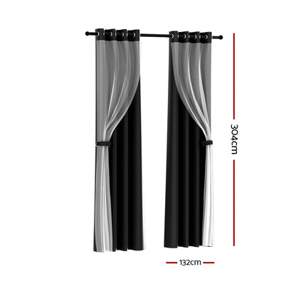 2X Blockout Sheer Curtains Beige/Black/Chracoal/Grey