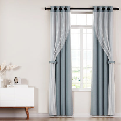 2X Blockout Sheer Curtains Beige/Black/Chracoal/Grey