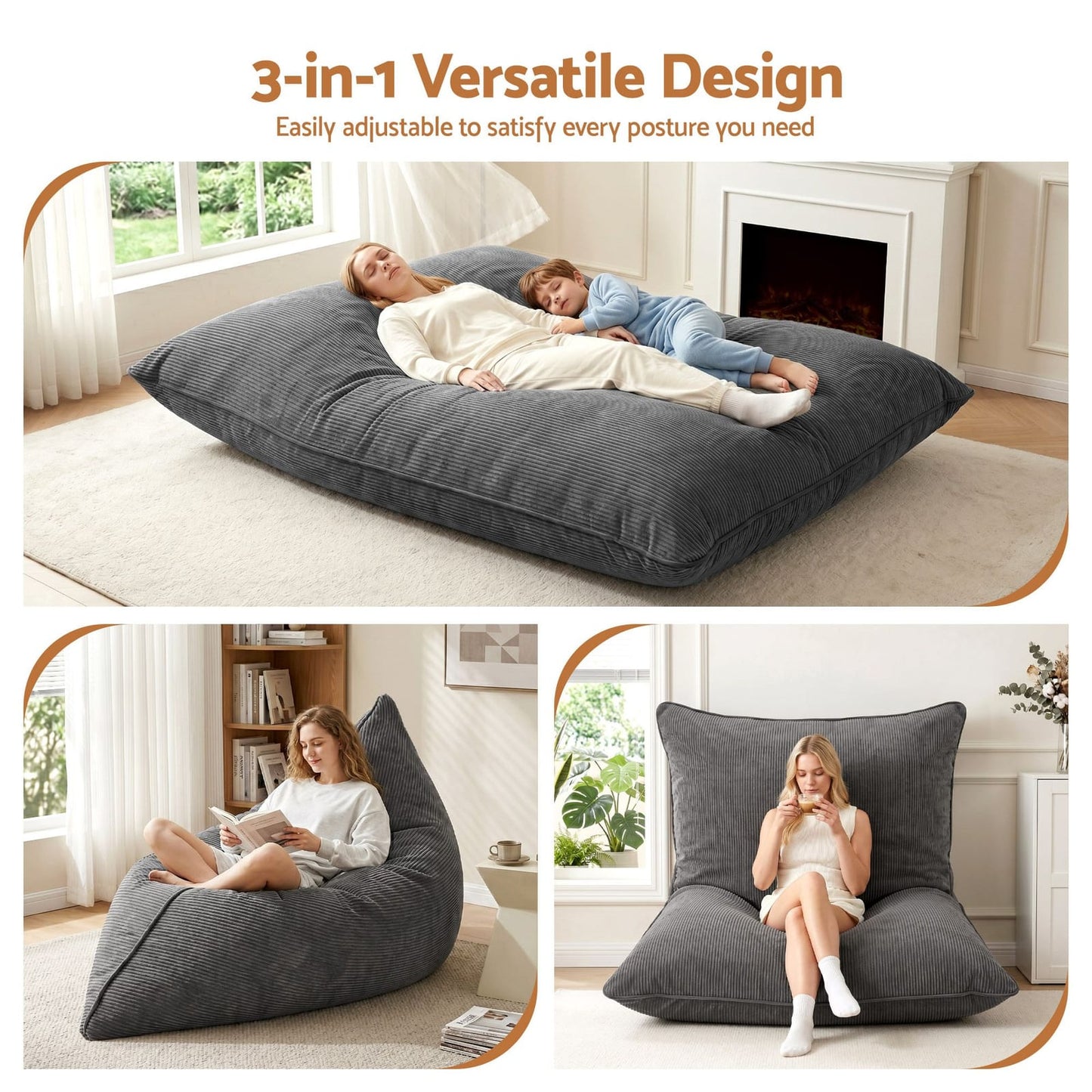 Bean Bag Chair Convertible 180x140cm