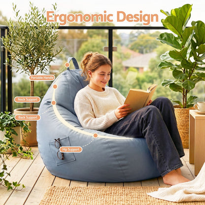 Grey Bean Bag Cover Outdoor 83x87x77cm