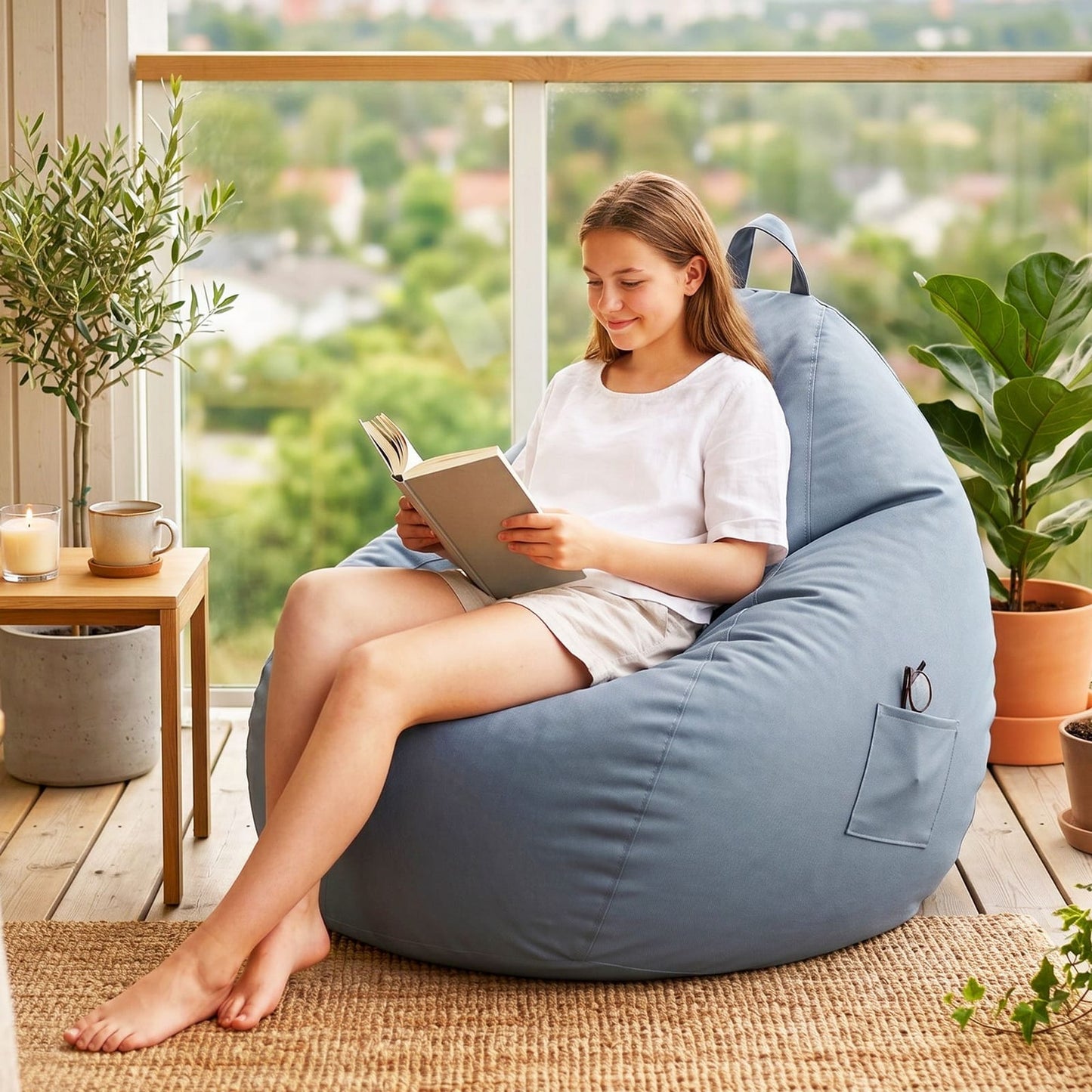 Grey Bean Bag Cover Outdoor 83x87x77cm