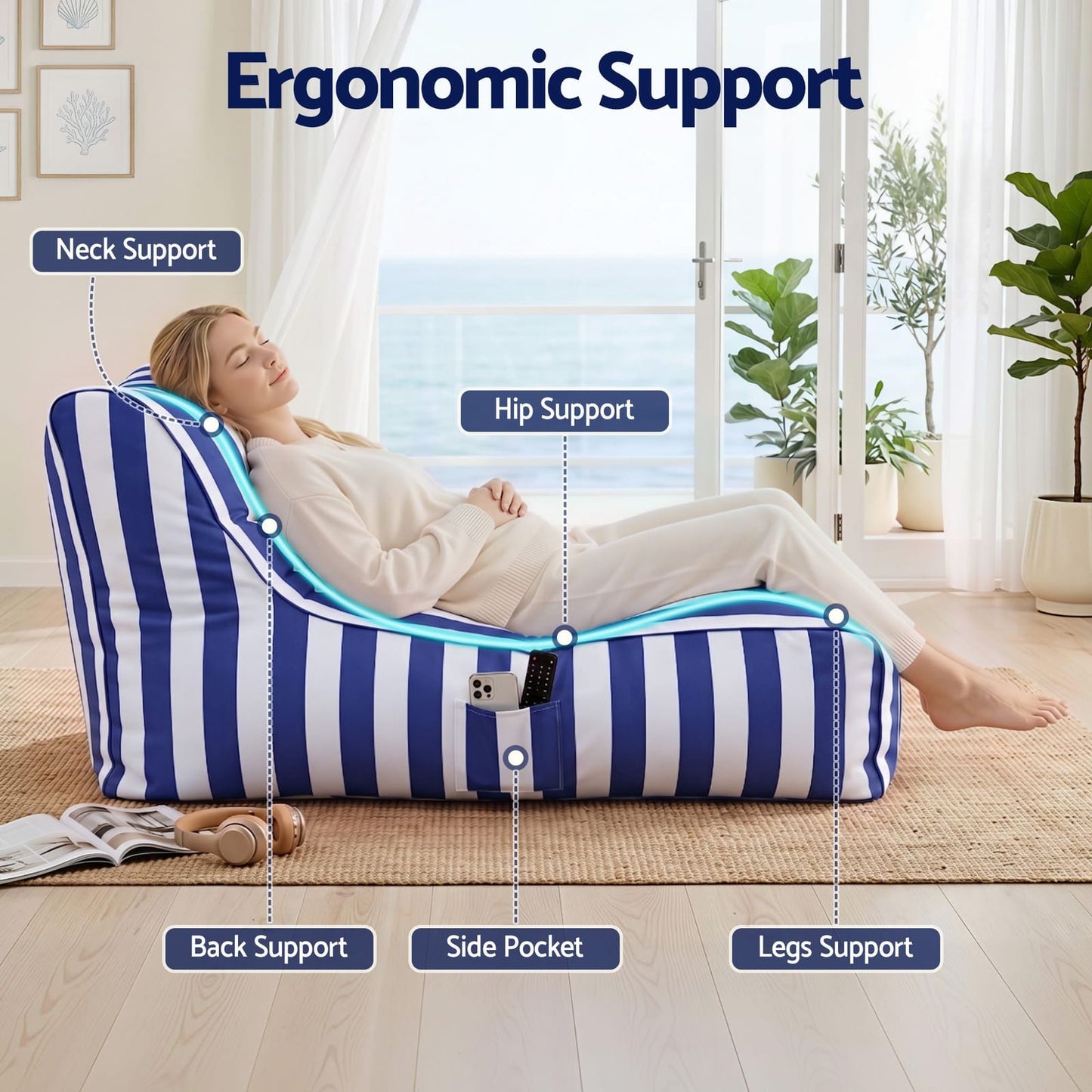 Outdoor Bean Bag Cover Waterproof 120x60x66cm