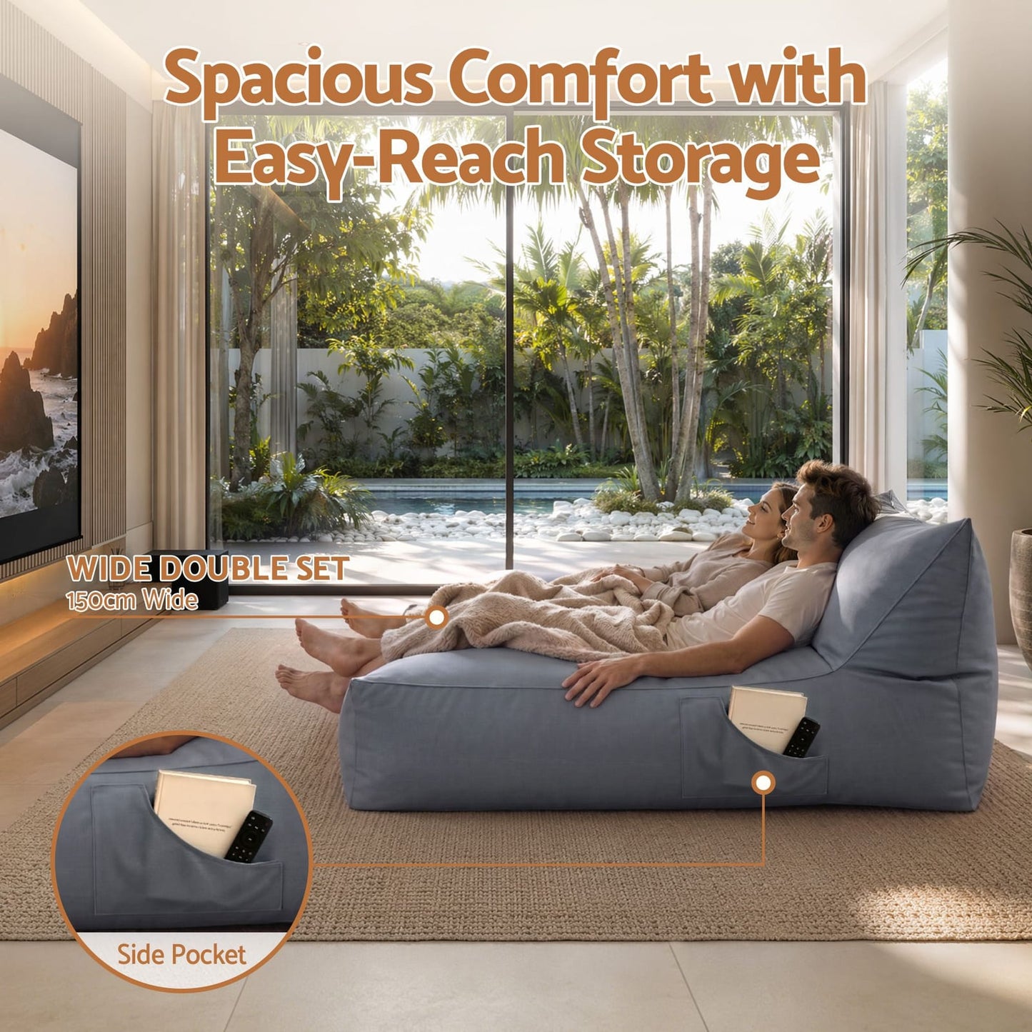 Grey Outdoor Bean Bag Cover 160x150x80cm