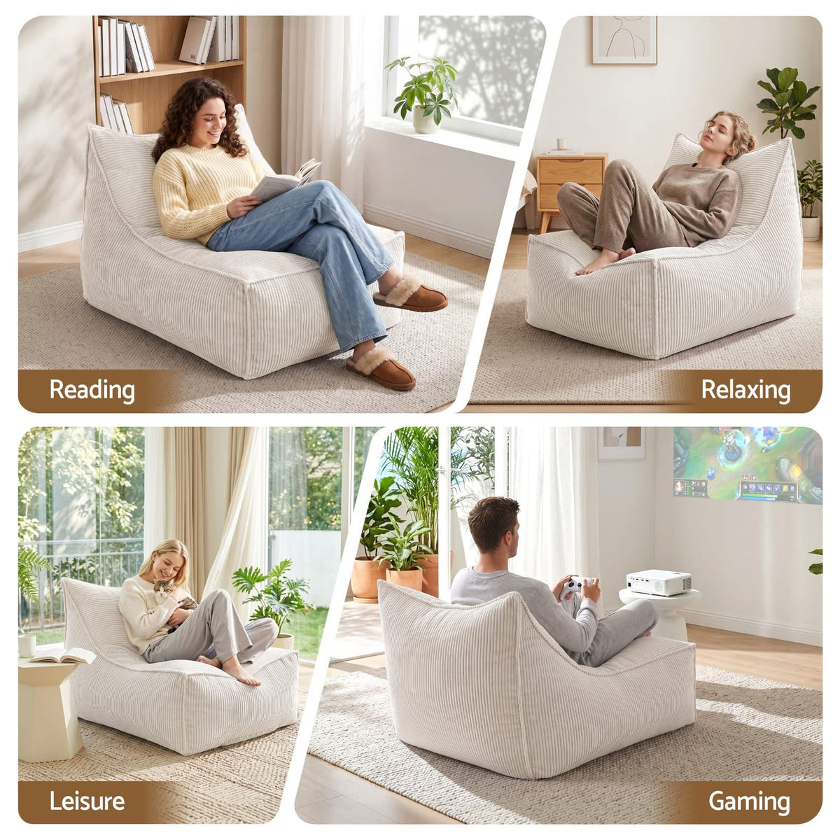 Bean Bag Cover Soft Corduroy 88x73x98cm
