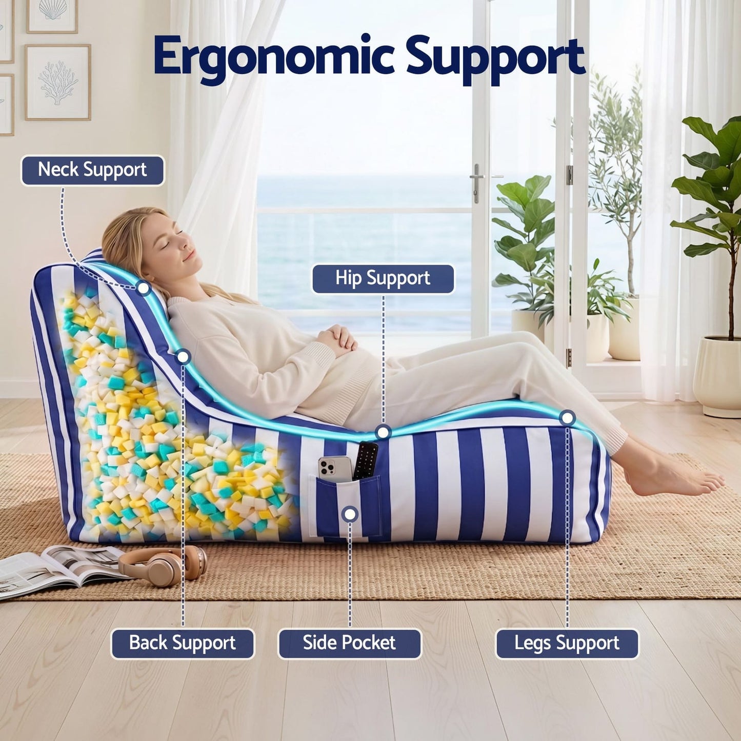 Outdoor Bean Bag Chair Water Resistant 120x60x66cm