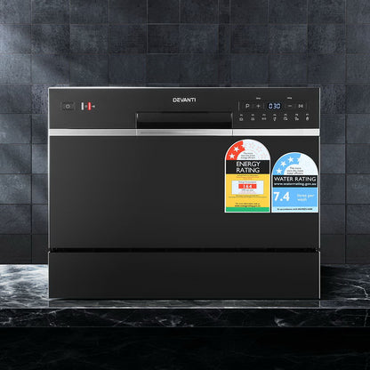 6 Place Settings Benchtop Dishwasher Black