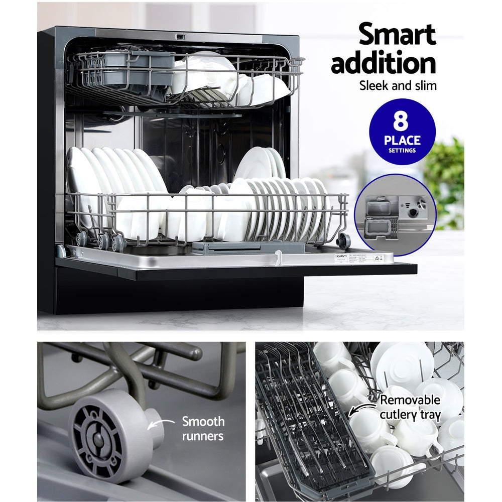 8 Place Settings Benchtop Dishwasher Black