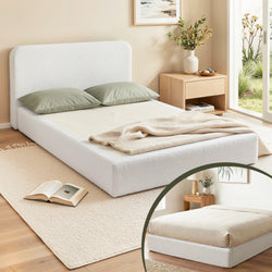 Double Bed Frame No Assembly Boucle Cream | Home & Living