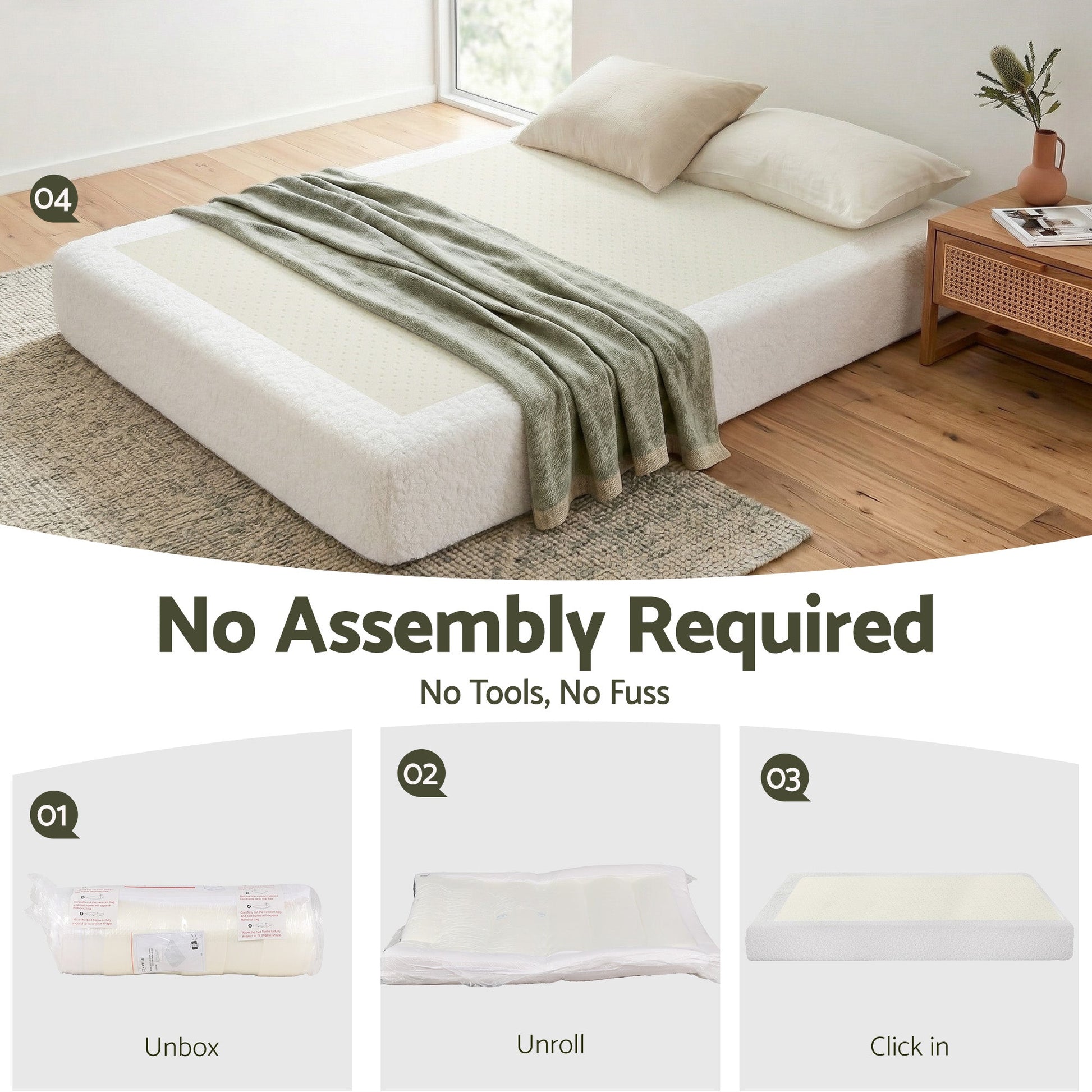 Double Bed Frame No Assembly Boucle Cream | Home & Living - 4