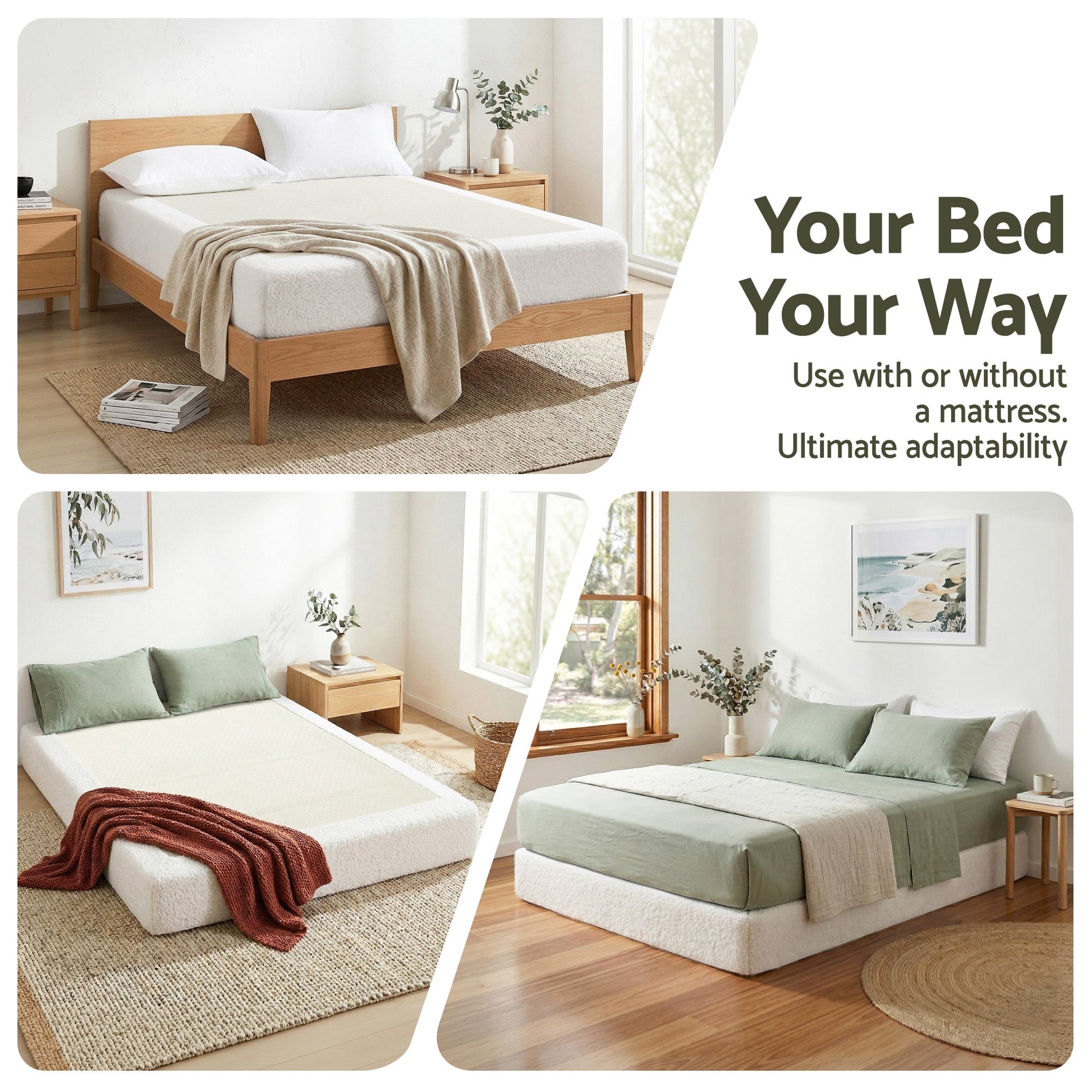 Double Bed Frame No Assembly Boucle Cream | Home & Living - 5