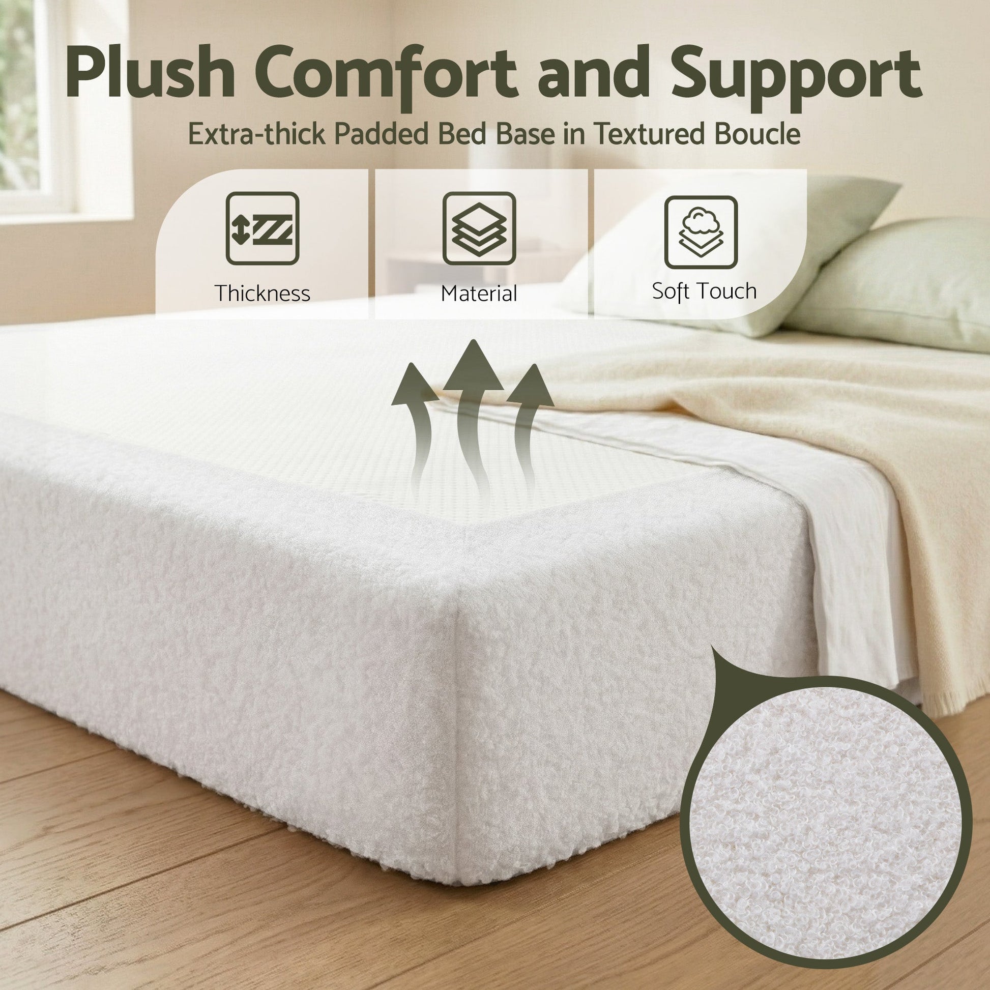Queen Bed Frame No Assembly Boucle Cream | Home & Living - 6