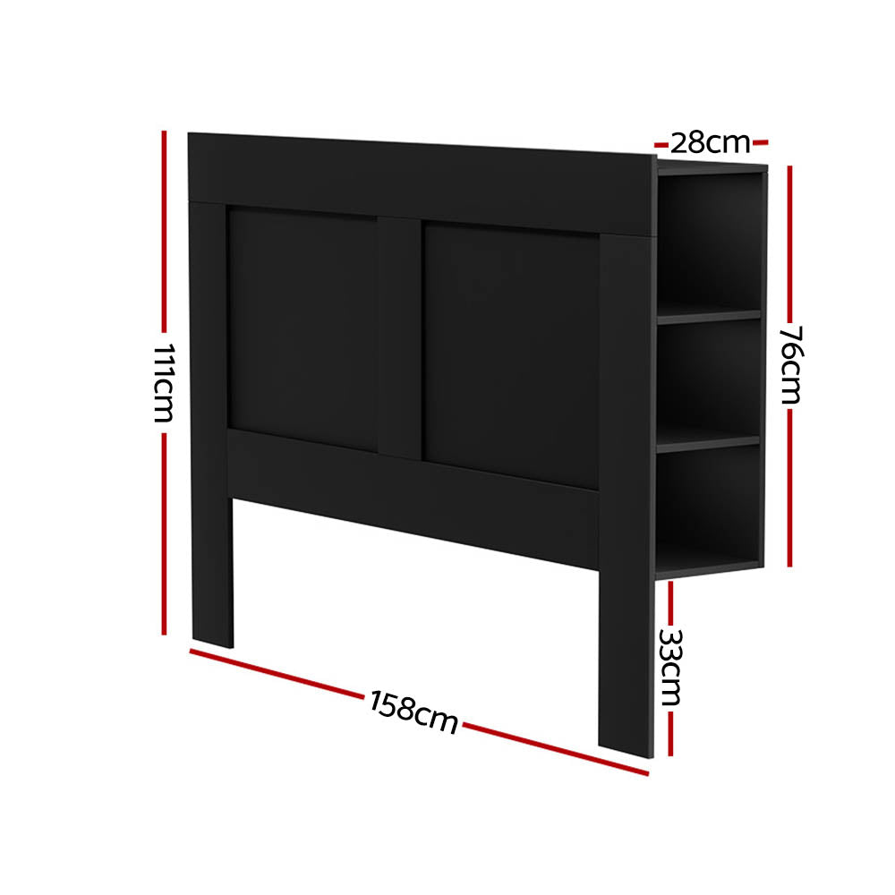 Double Size Black Bed Frame Shelves Headboard Bedhead Bas(Headboard Only)