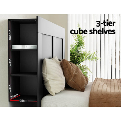 Double Size Black Bed Frame Shelves Headboard Bedhead Bas(Headboard Only)