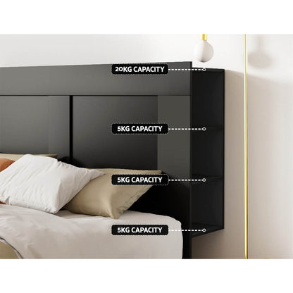 Double Size Black Bed Frame Shelves Headboard Bedhead Bas(Headboard Only)