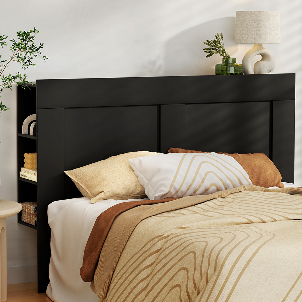 Double Size Black Bed Frame Shelves Headboard Bedhead Bas(Headboard Only)