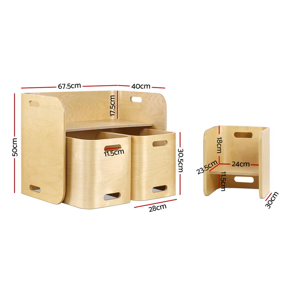 3Pcs Kids Table And Chairs Set Multifunctional Storage Desk