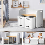 3Pcs Kids Table And Chairs Set Multifunctional Storage Desk White